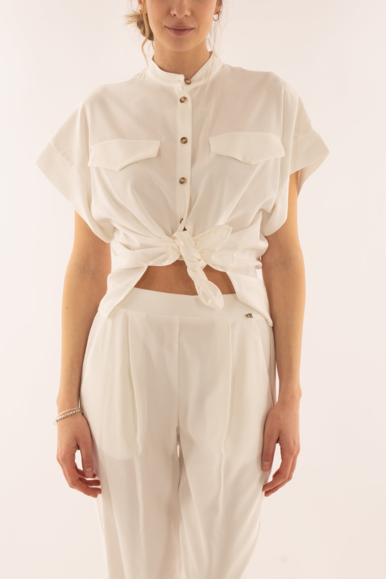 Camicia mezza manica con tasche da Donna Dixie - Latte