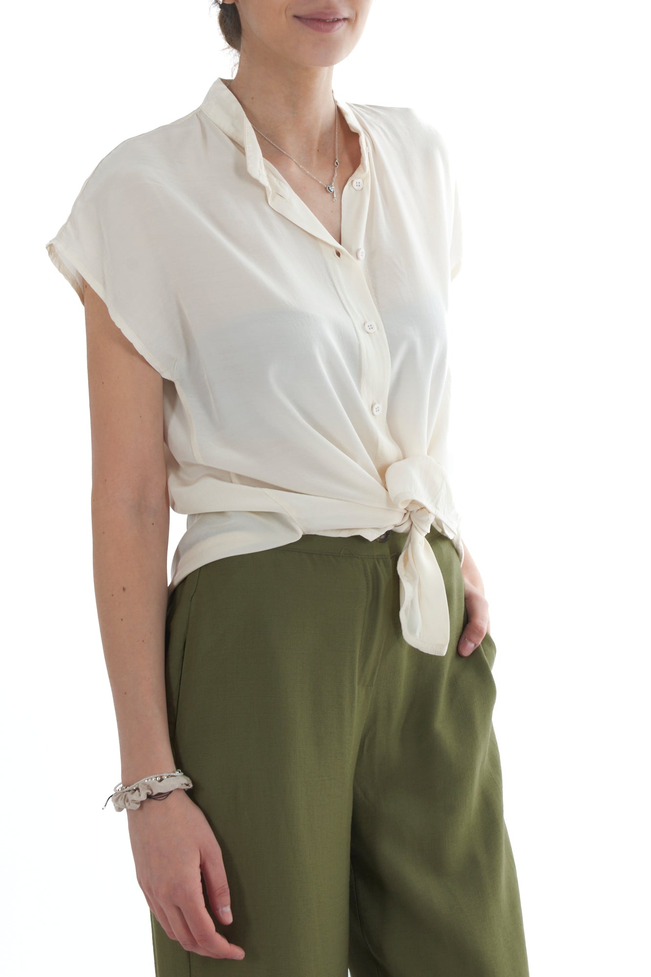 Camicia alla coreana da Donna Dixie - Panna