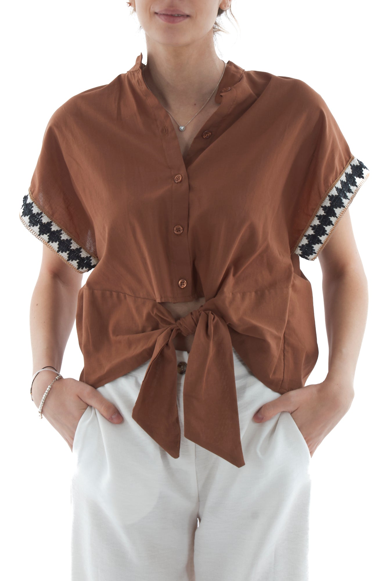 Camicia con profili da Donna Dixie Tabacco