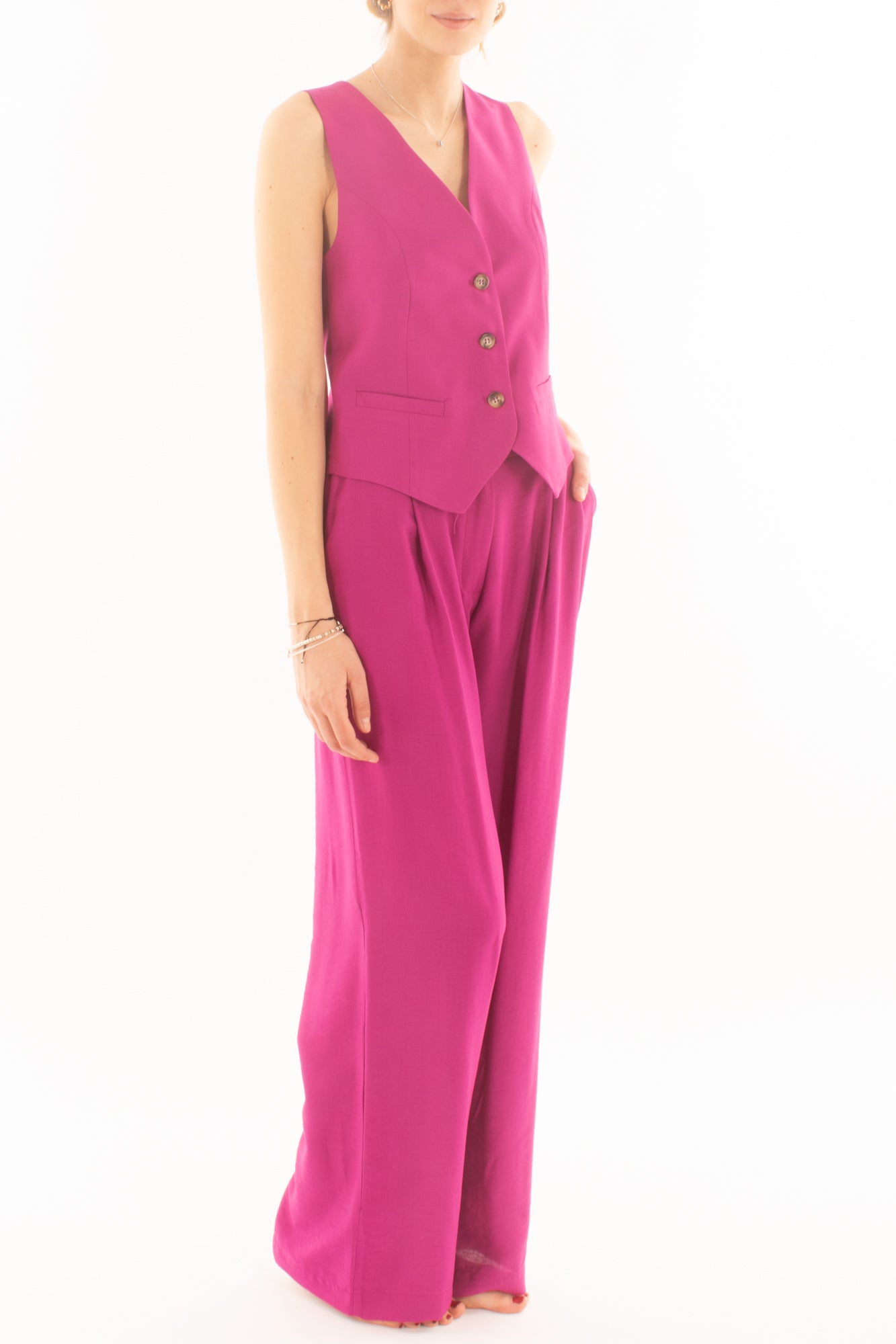 Completo gilet e pantalone palazzo da Donna Dixie - Fuxia