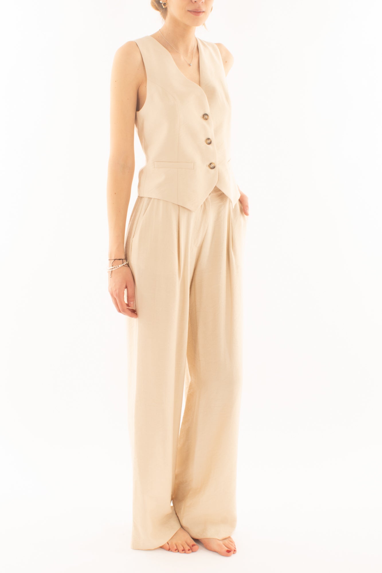 Completo gilet e pantalone palazzo da Donna Dixie - Gesso