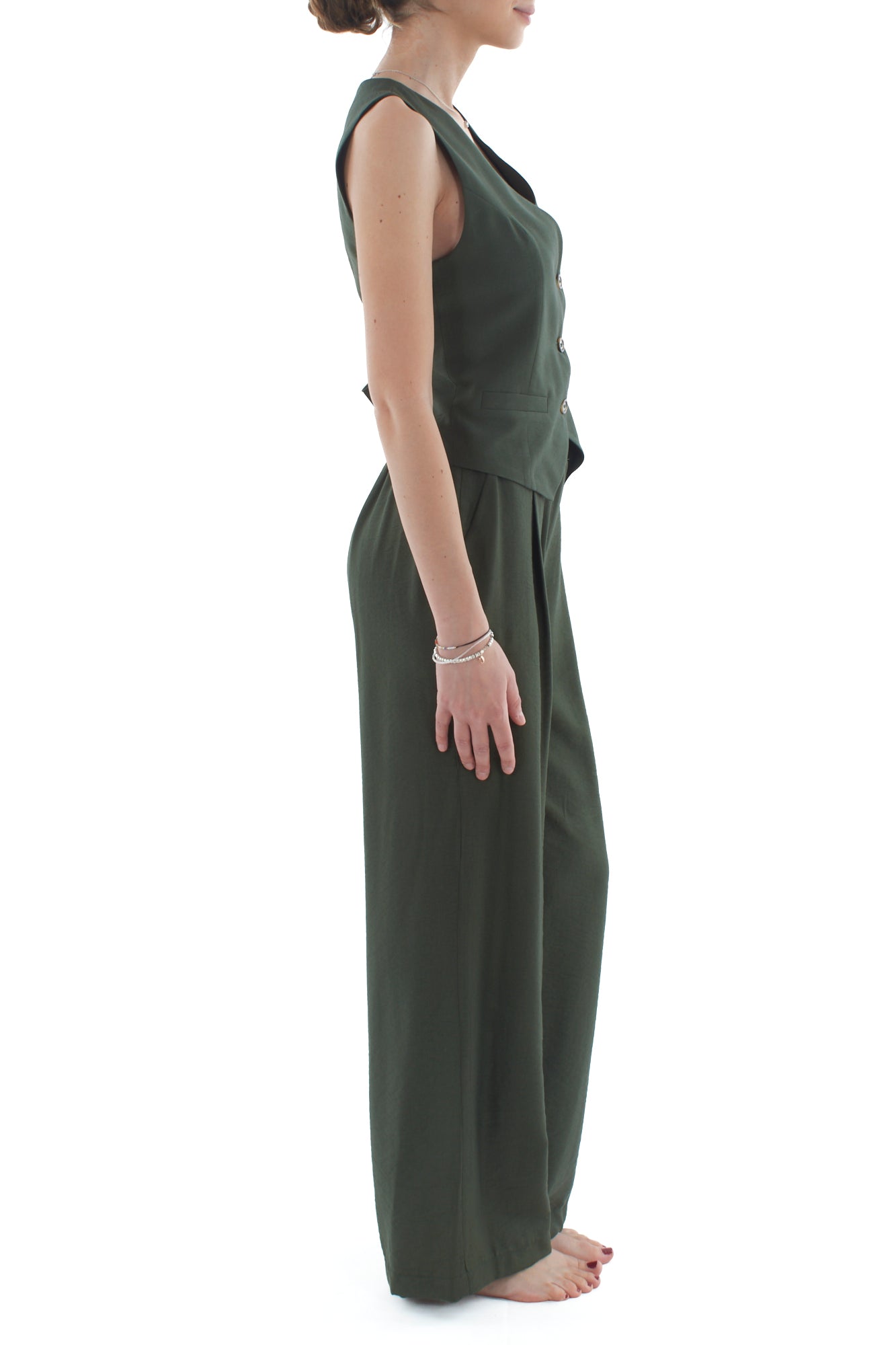 Completo gilet e pantalone palazzo da Donna Dixie - Verde militare