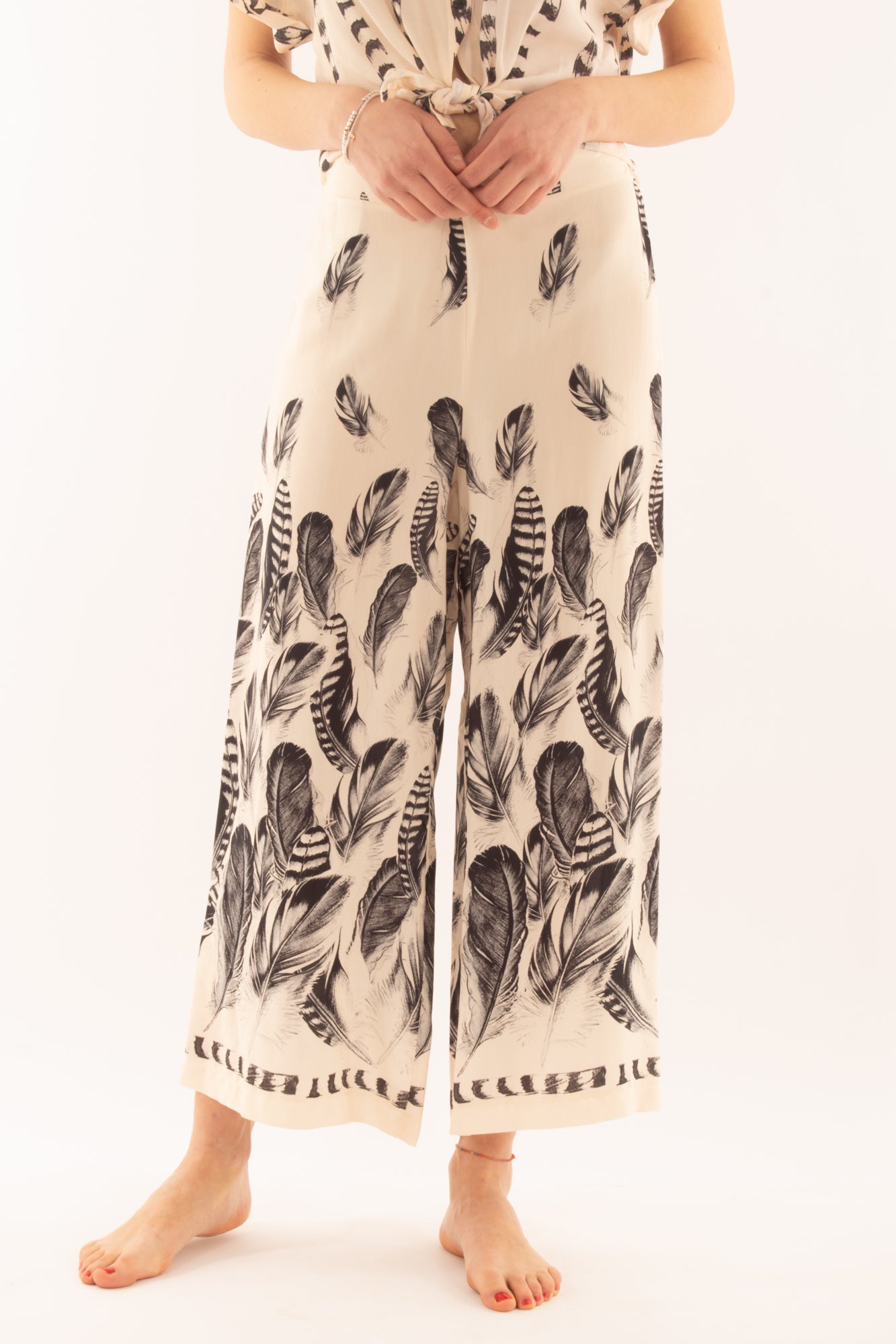 Pantalone a palazzo fantasia da Donna Dixie - Burro