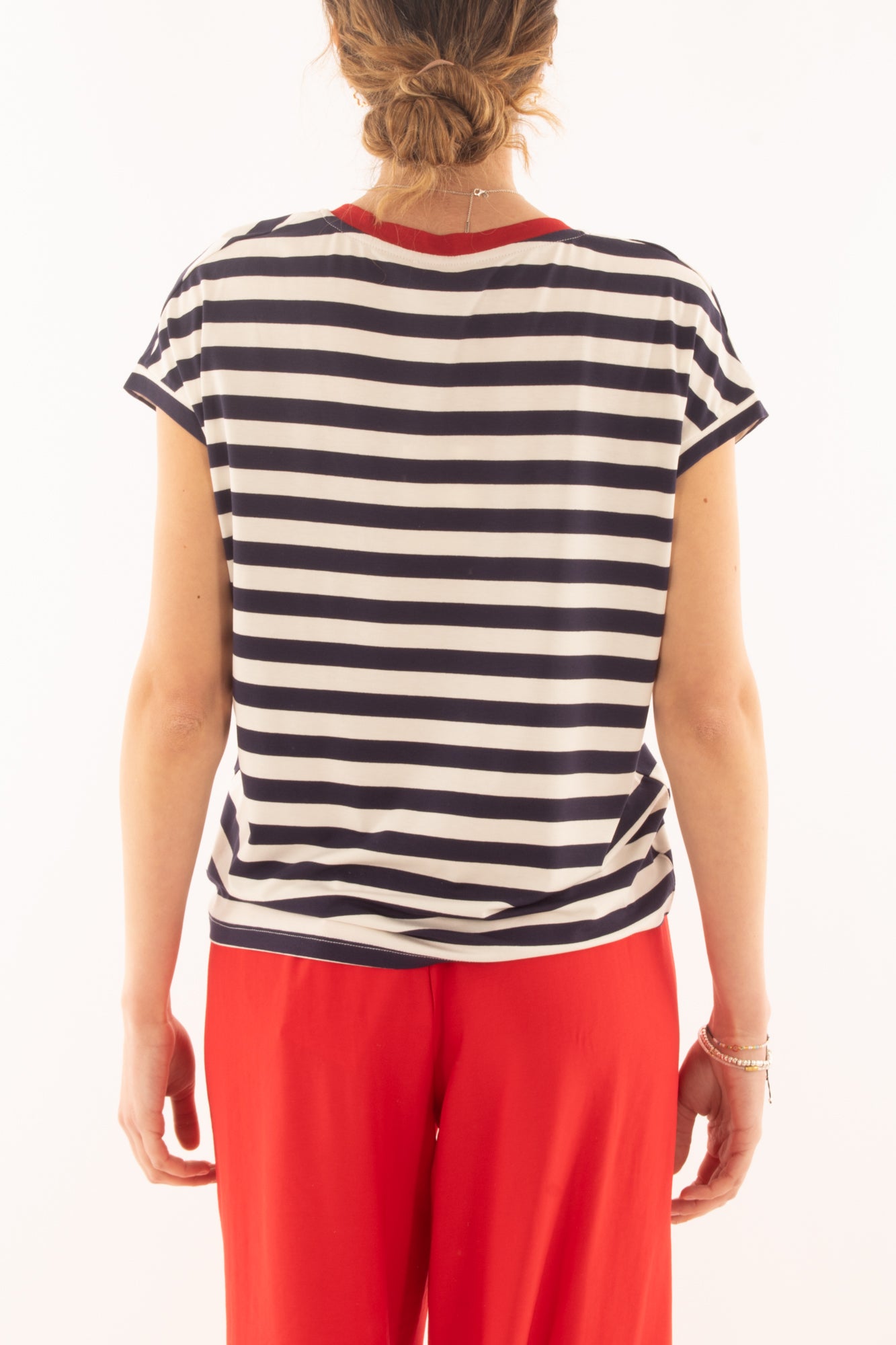 T-shirt a v rigata da Donna Dixie - Blu