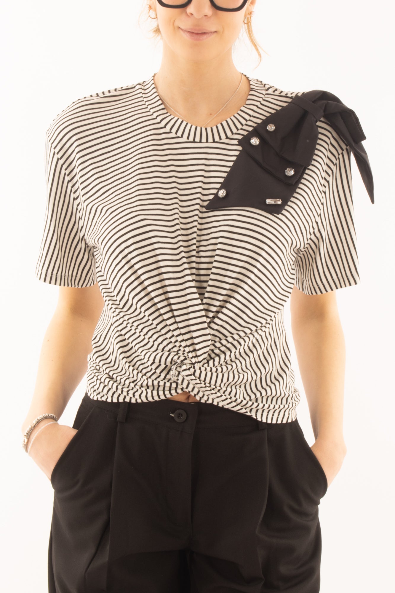 T-shirt rigata con nodo da Donna Dixie - Bianco