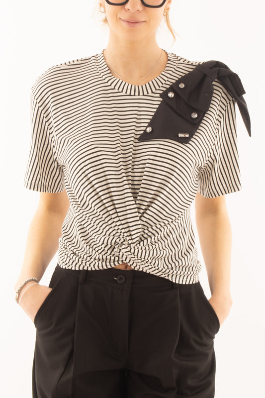 T-shirt rigata con nodo da Donna Dixie - Bianco