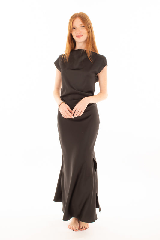 Abito lungo con drappeggio da Donna Imperial - Nero