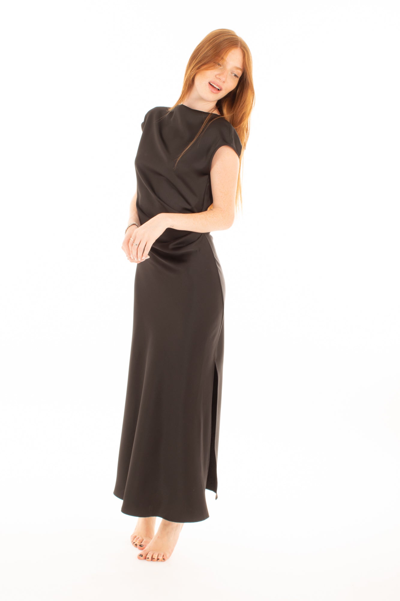Abito lungo con drappeggio da Donna Imperial - Nero