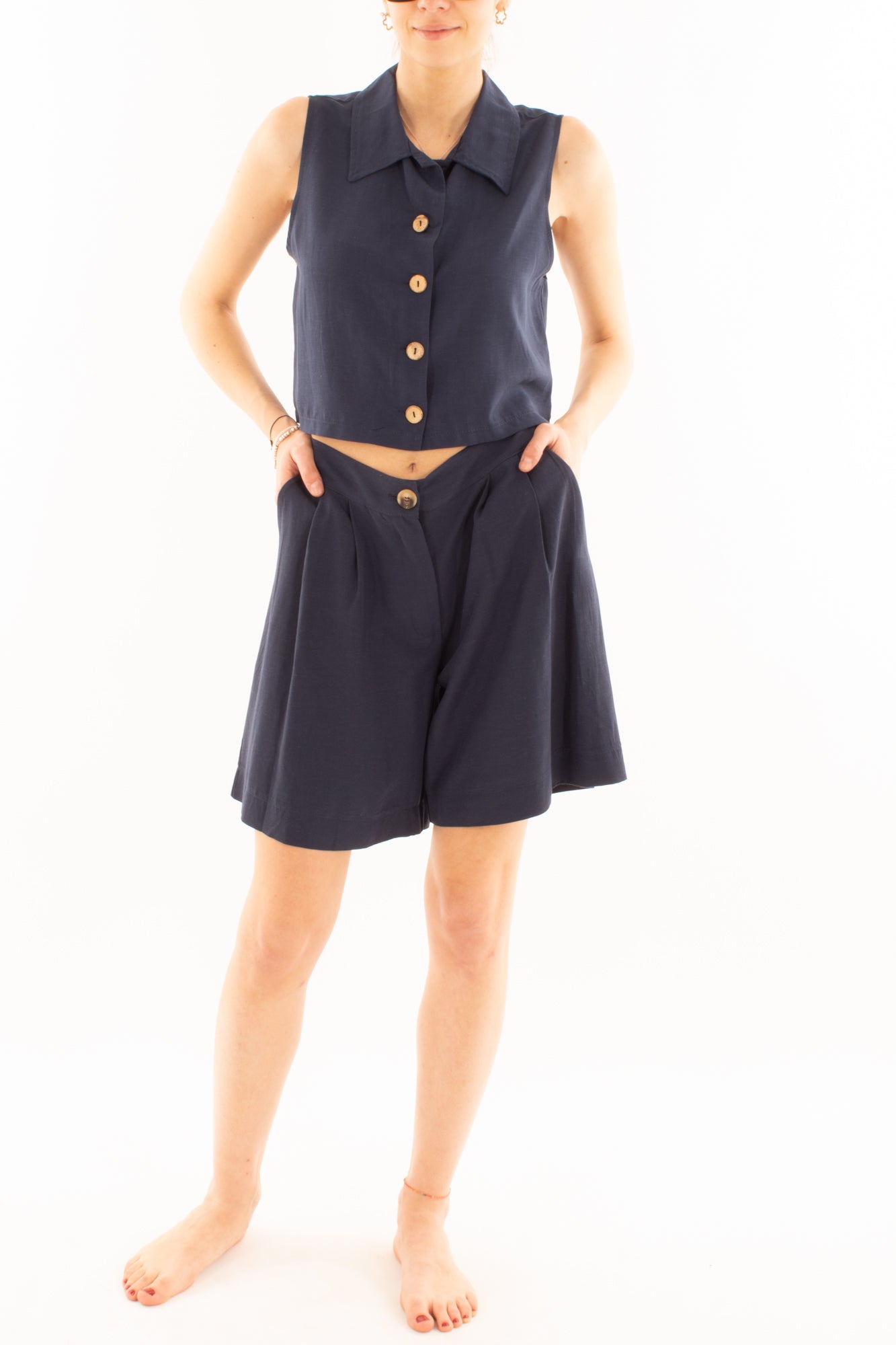 Completo con short e gilet da Donna Metoo - Blu