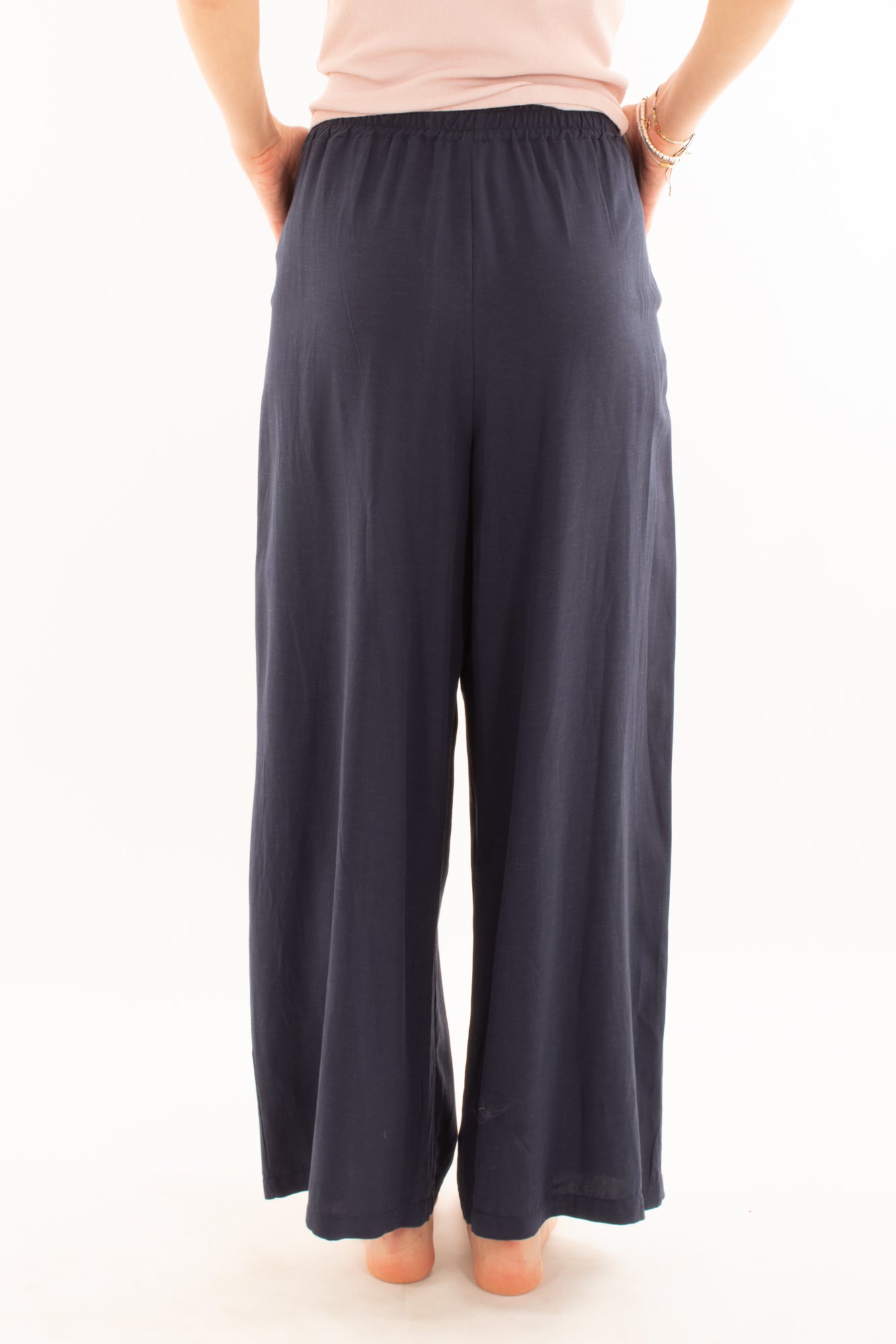 Pantalone a palazzo in lino e viscosa da Donna Metoo - Blu