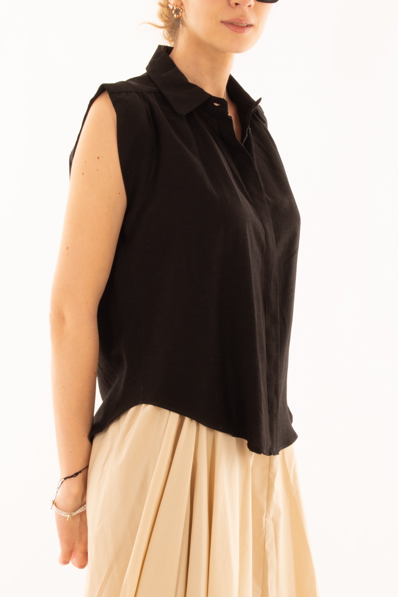 Blusa smanicata da Donna Metoo - Nero
