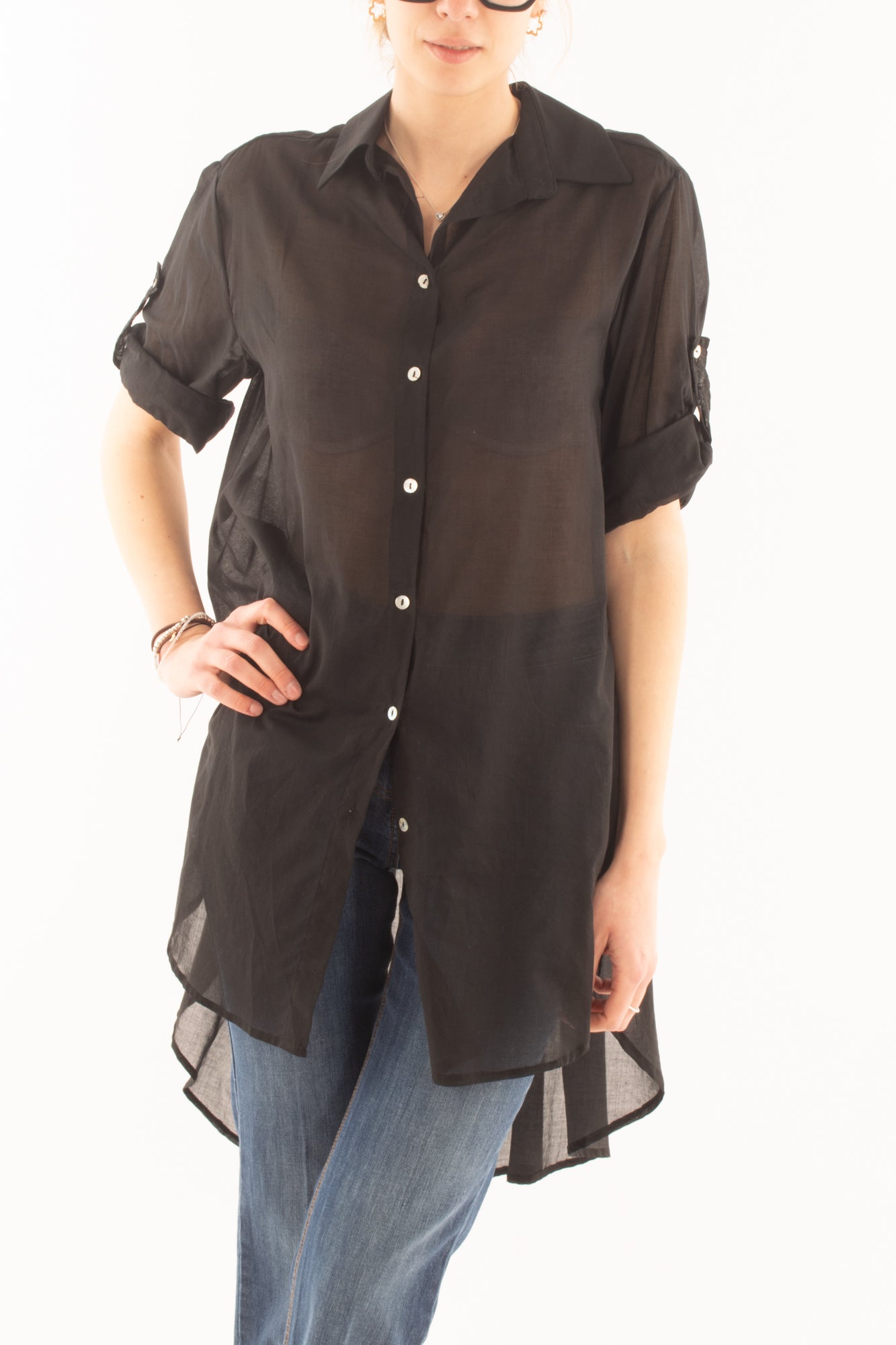 Camicia lunga in cotone da Donna Metoo - Nero