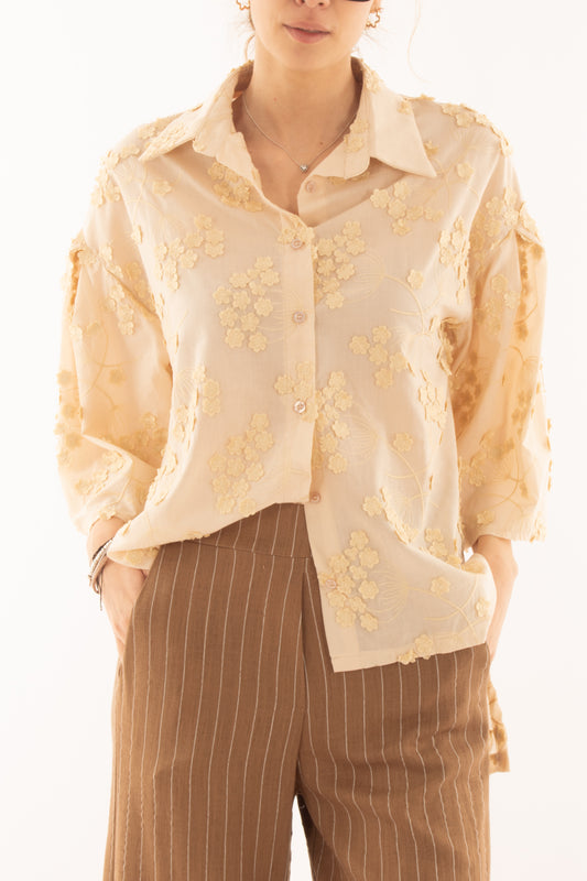 Camicia con ricami floreali da Donna Metoo -Sabbia