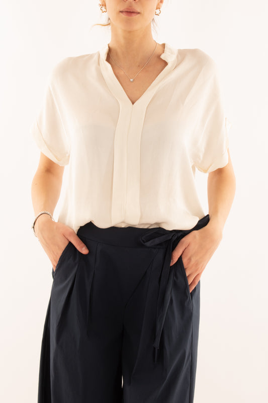 Blusa con scollo a v e piega da Donna Metoo - Gesso
