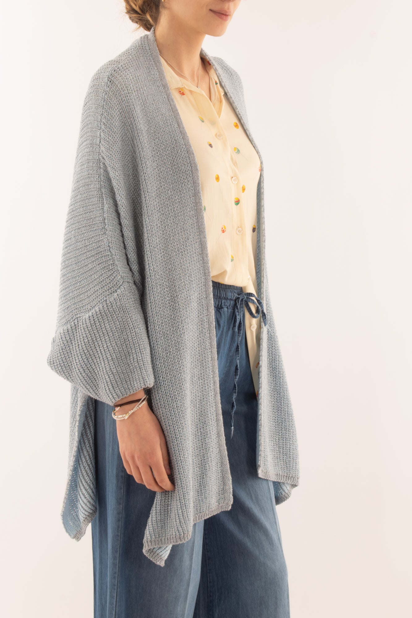 Cardigan aperto da Donna Metoo - Celeste