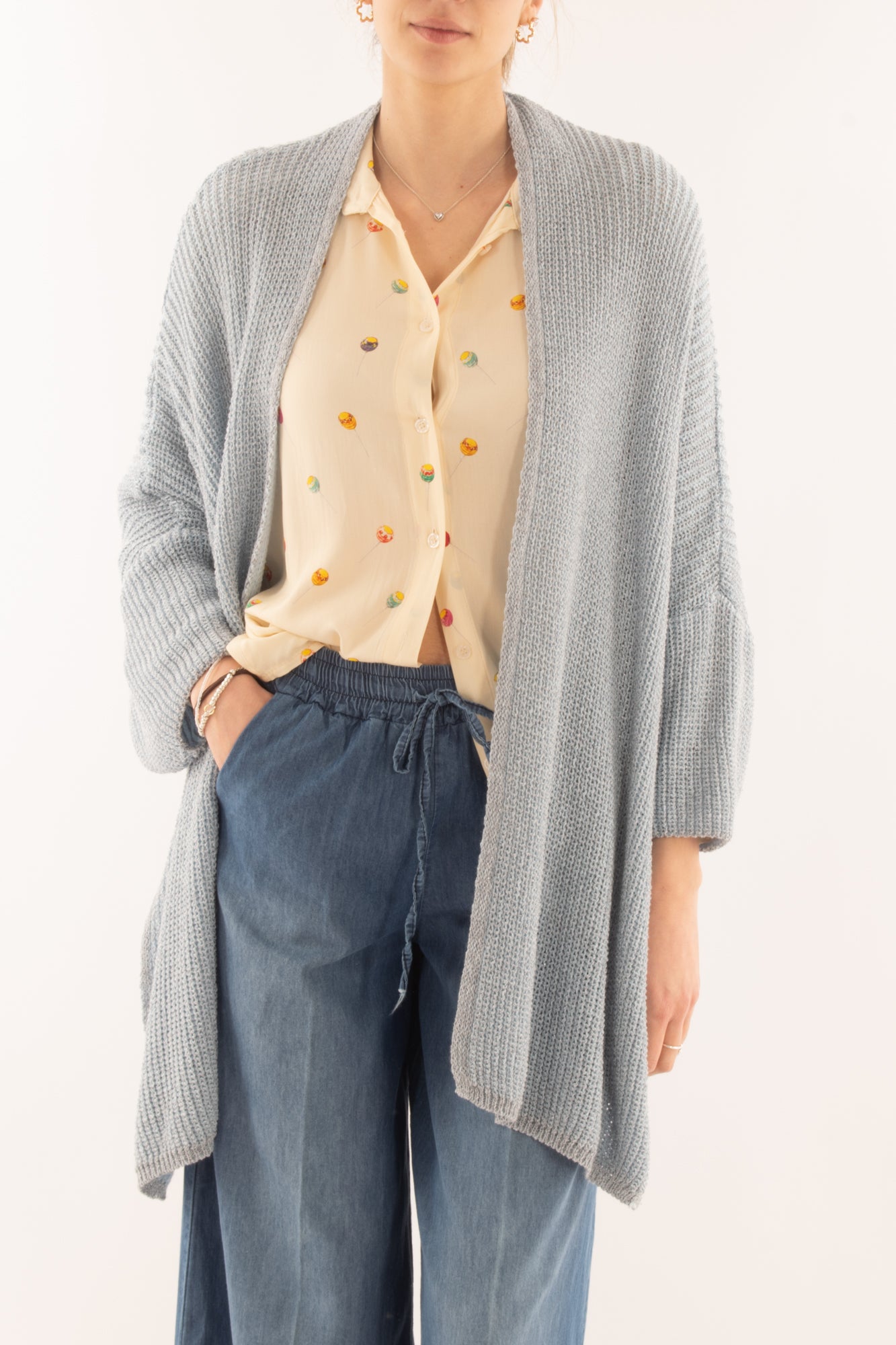 Cardigan aperto da Donna Metoo - Celeste