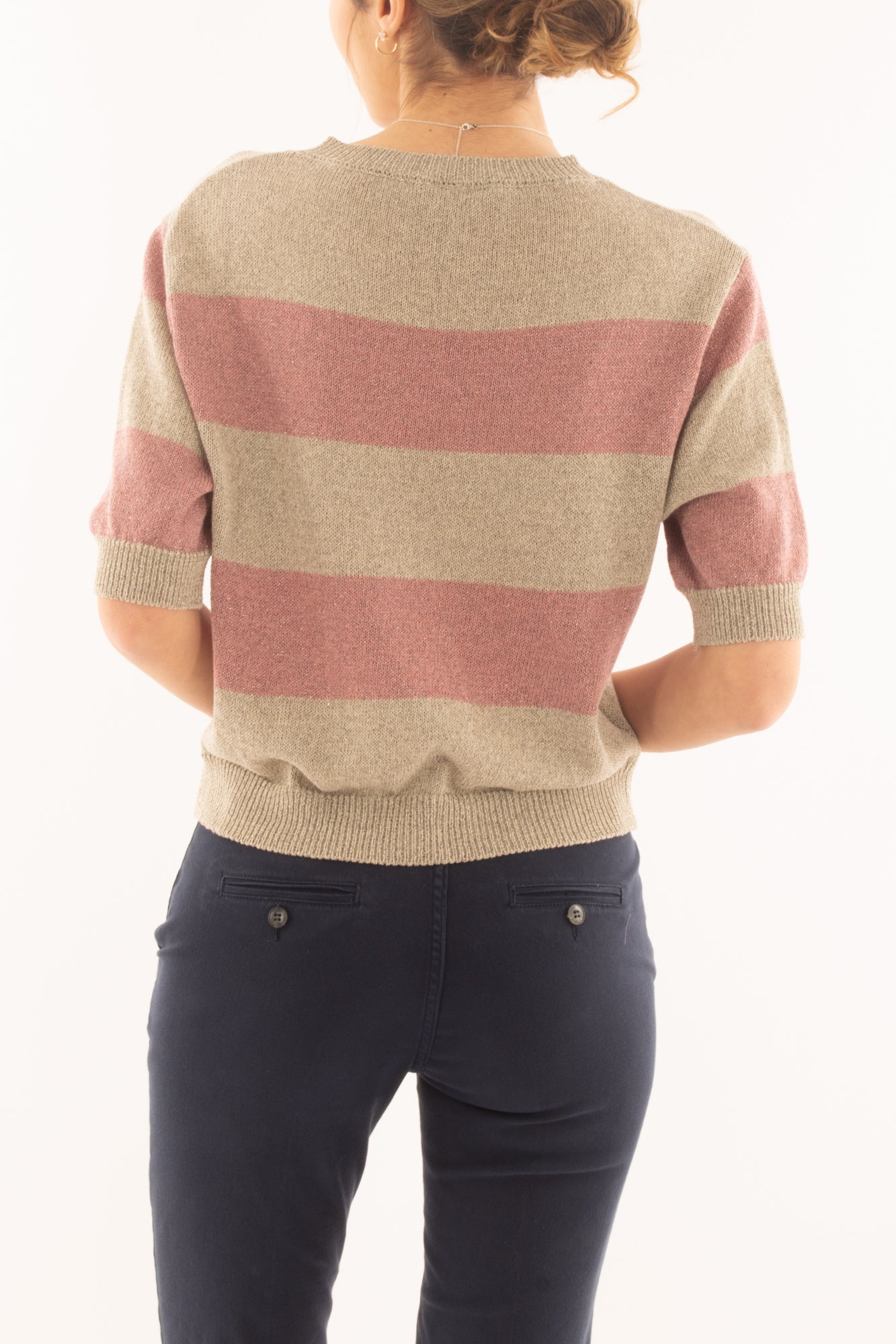 Maglia mezza manica rigata da Donna Metoo - Rosa