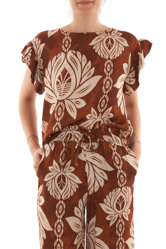 Blusa floreale da Donna Metoo - Tabacco