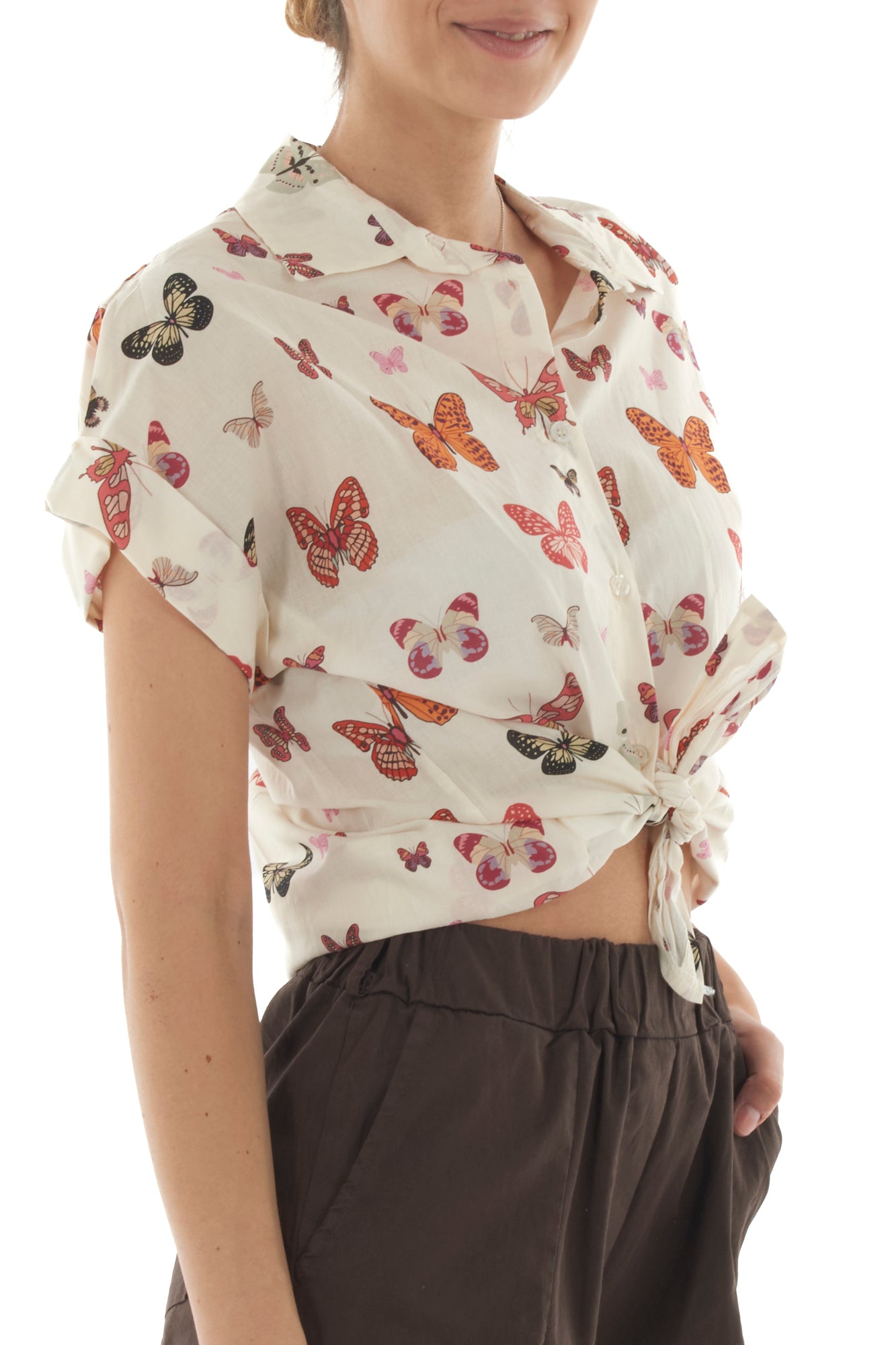 Camicia con farafalle da Donna Metoo - Sabbia
