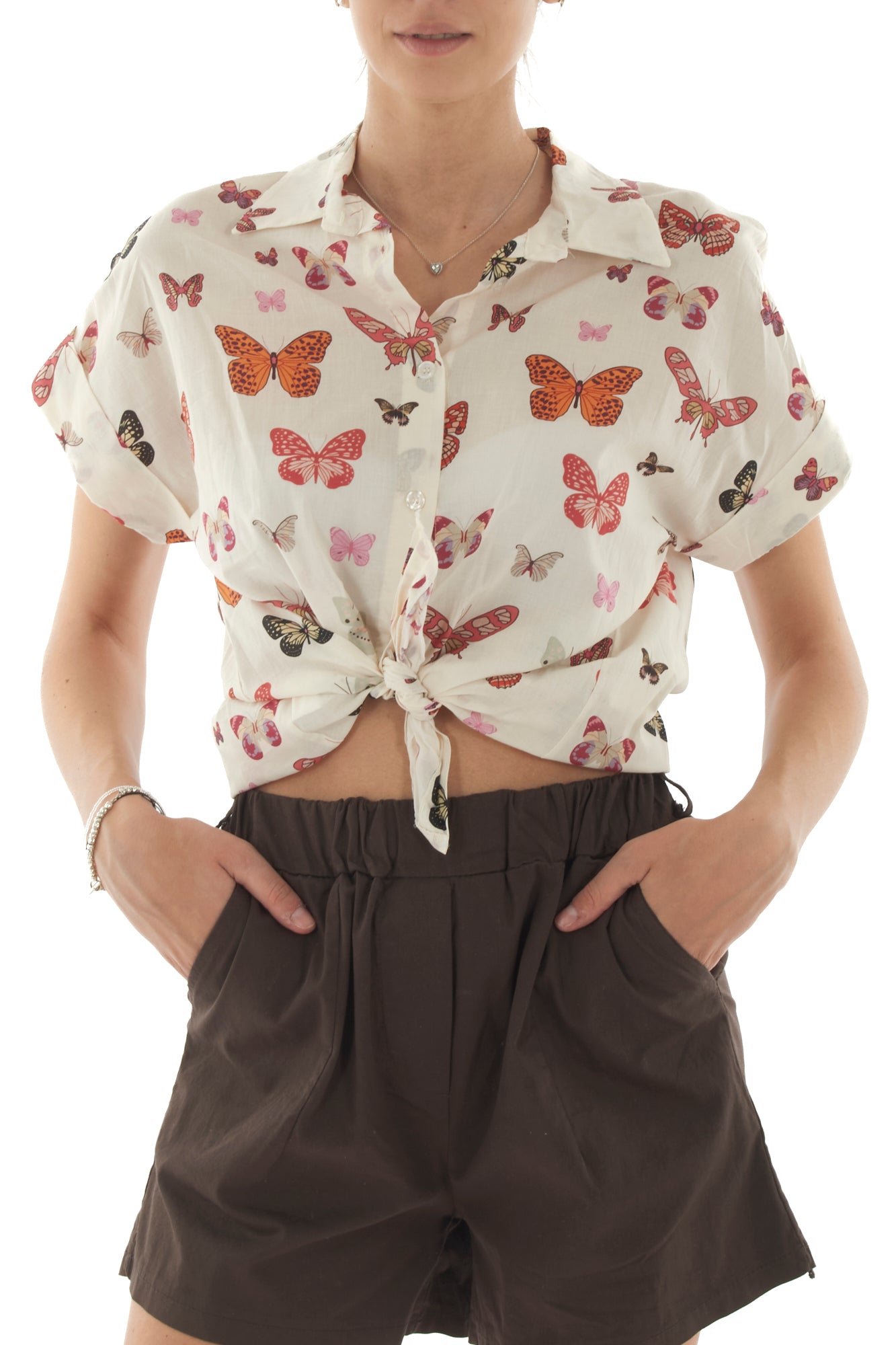 Camicia con farafalle da Donna Metoo - Sabbia
