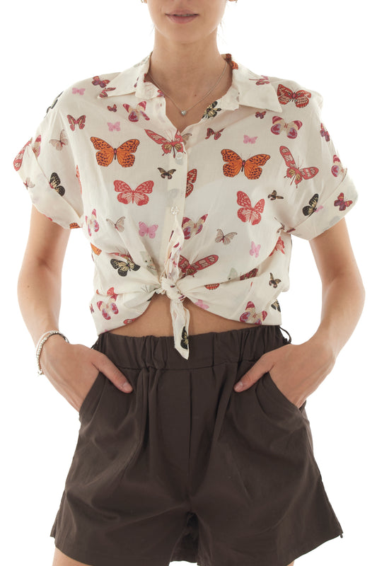 Camicia con farafalle da Donna Metoo - Sabbia