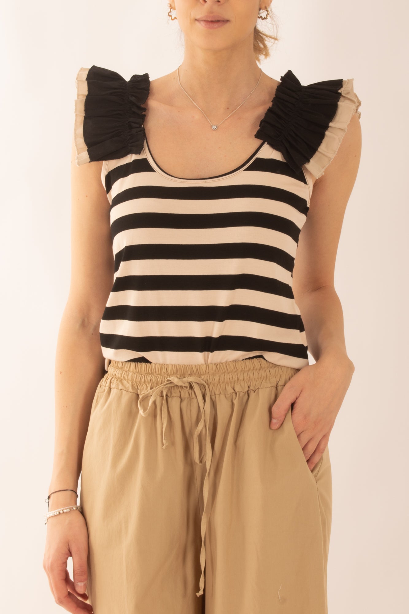 T-shirt rigata da Donna Metoo - Sabbia