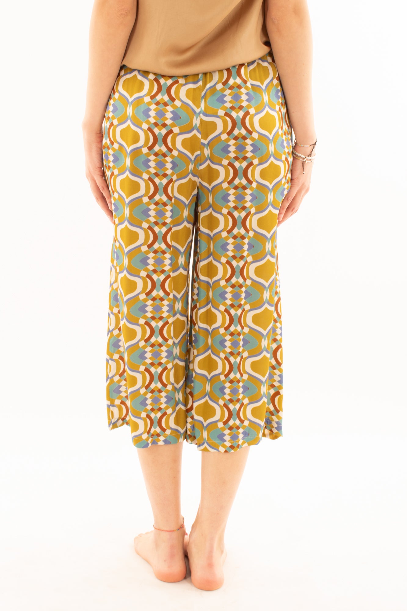 Pantalone giometrico in viscosa da Donna Metoo - Senape