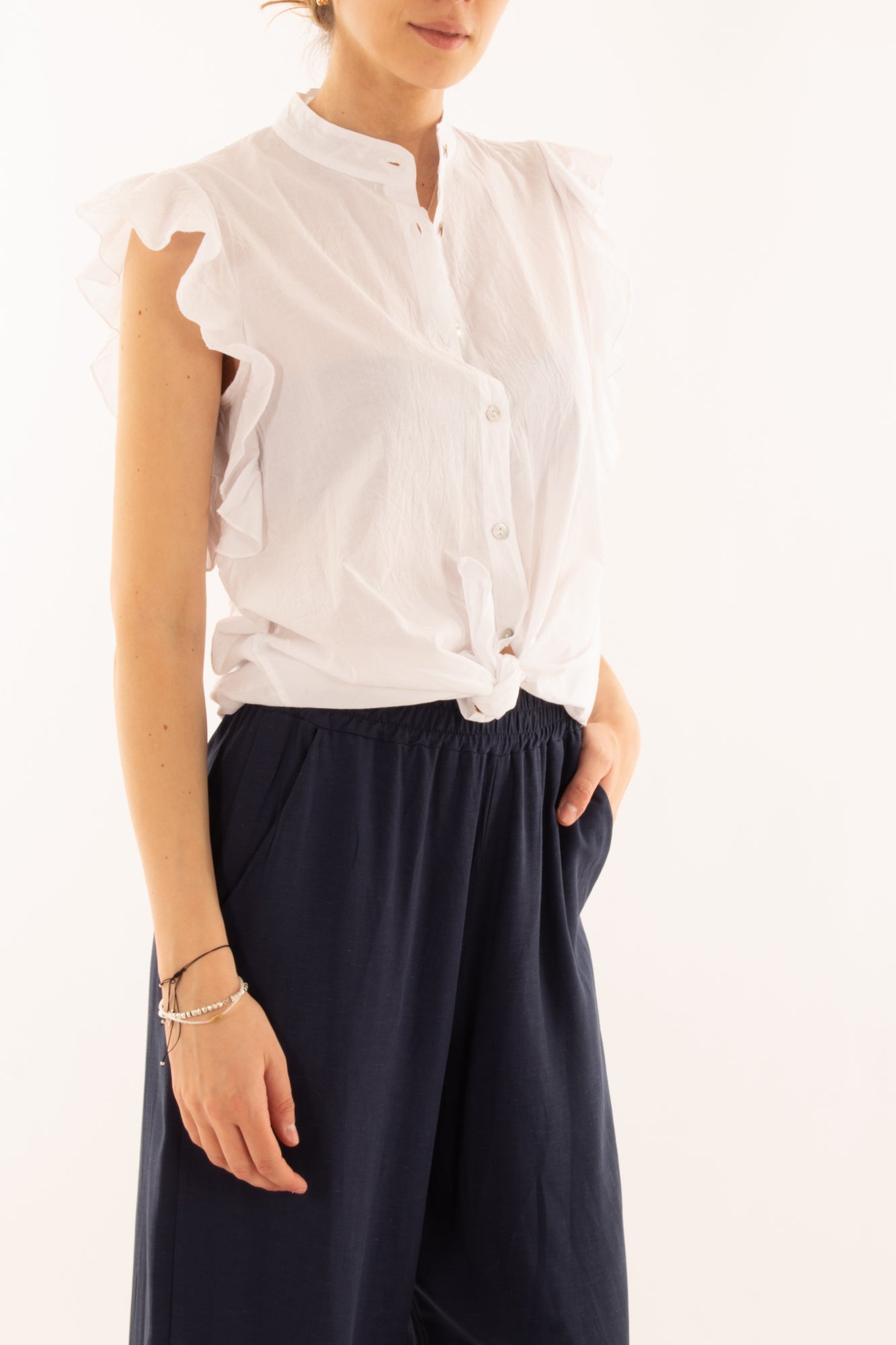 Camicia smanicata con rouge da Donna Metoo - Rosa