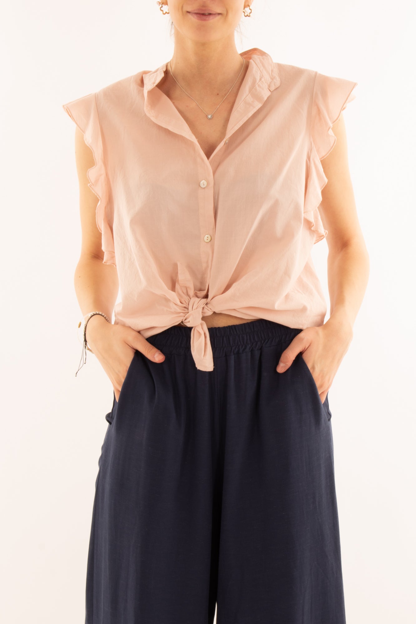 Camicia smanicata con rouge da Donna Metoo - Rosa