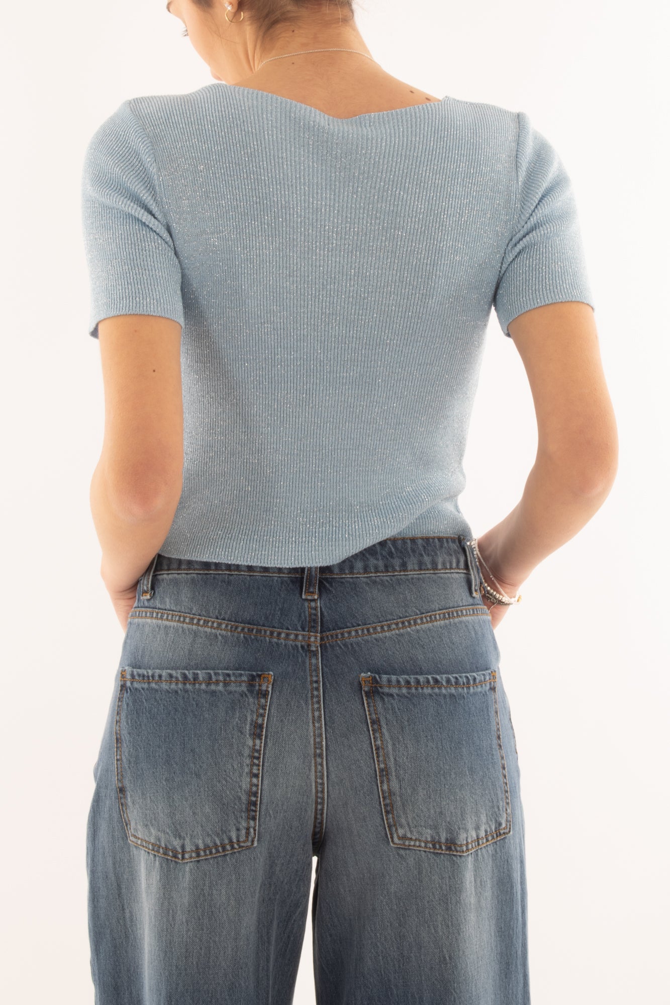 Maglia corta mezza manica da Donna Metoo - Celeste