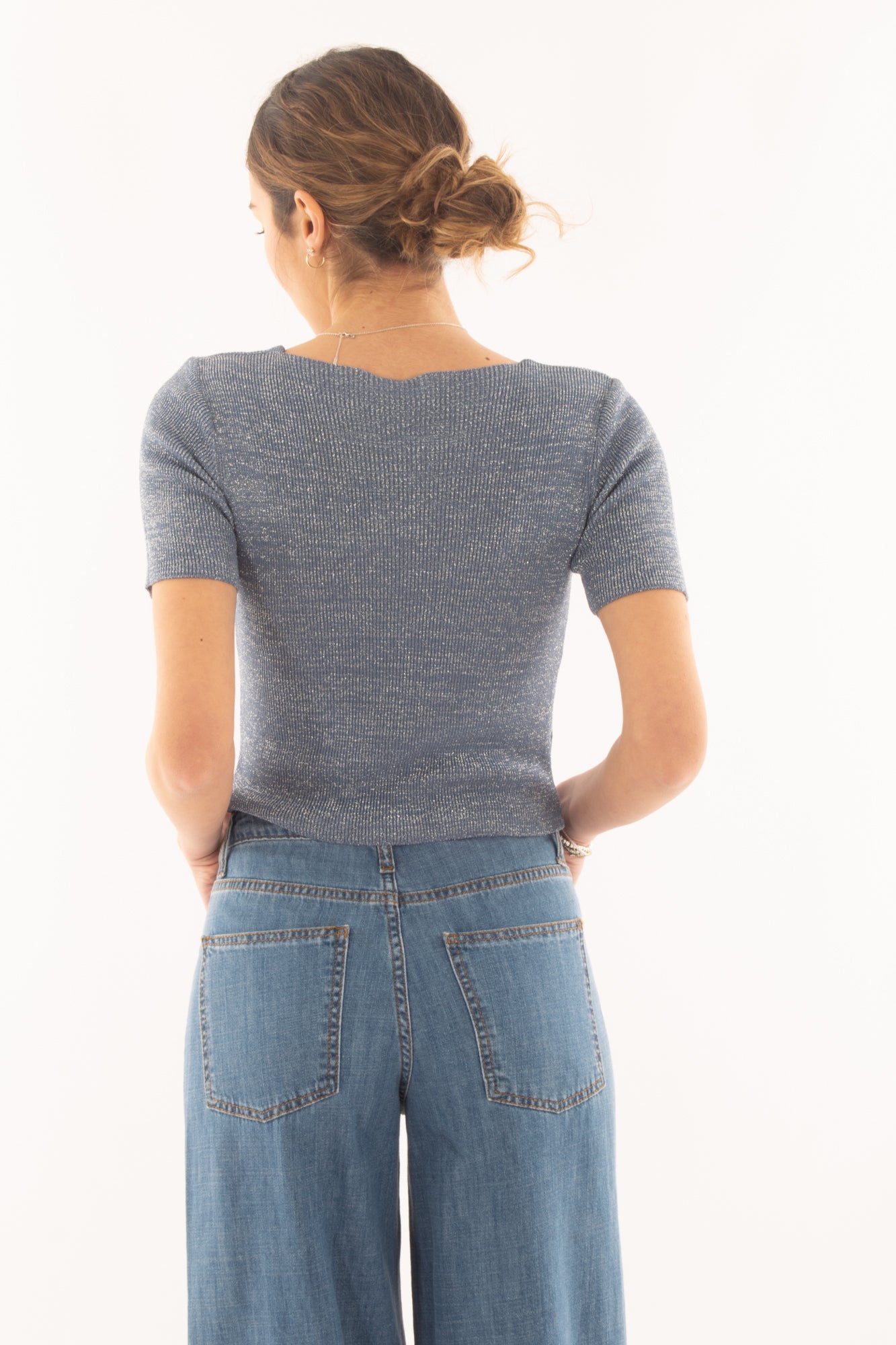 Maglia corta mezza manica da Donna Metoo - Denim