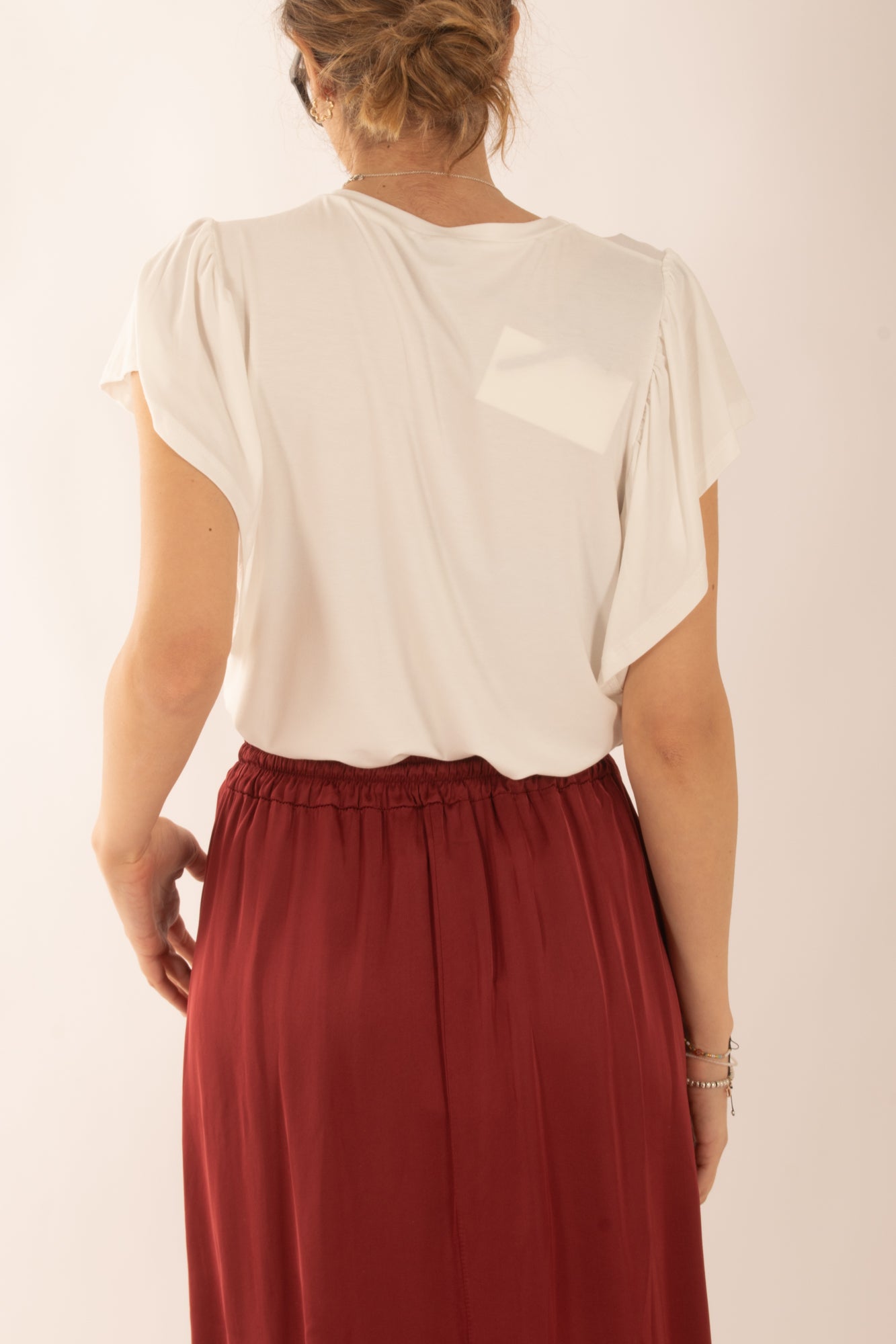 Maglia misto viscosa girocollo con rouge da Donna Metoo - Bianco