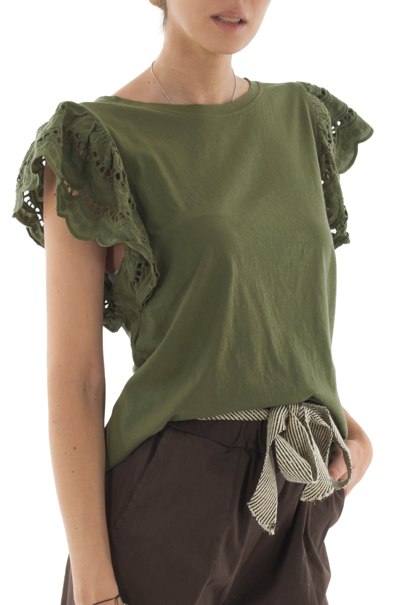 T-shirt con manica in pizzo san gallo da Donna Metoo - Verde