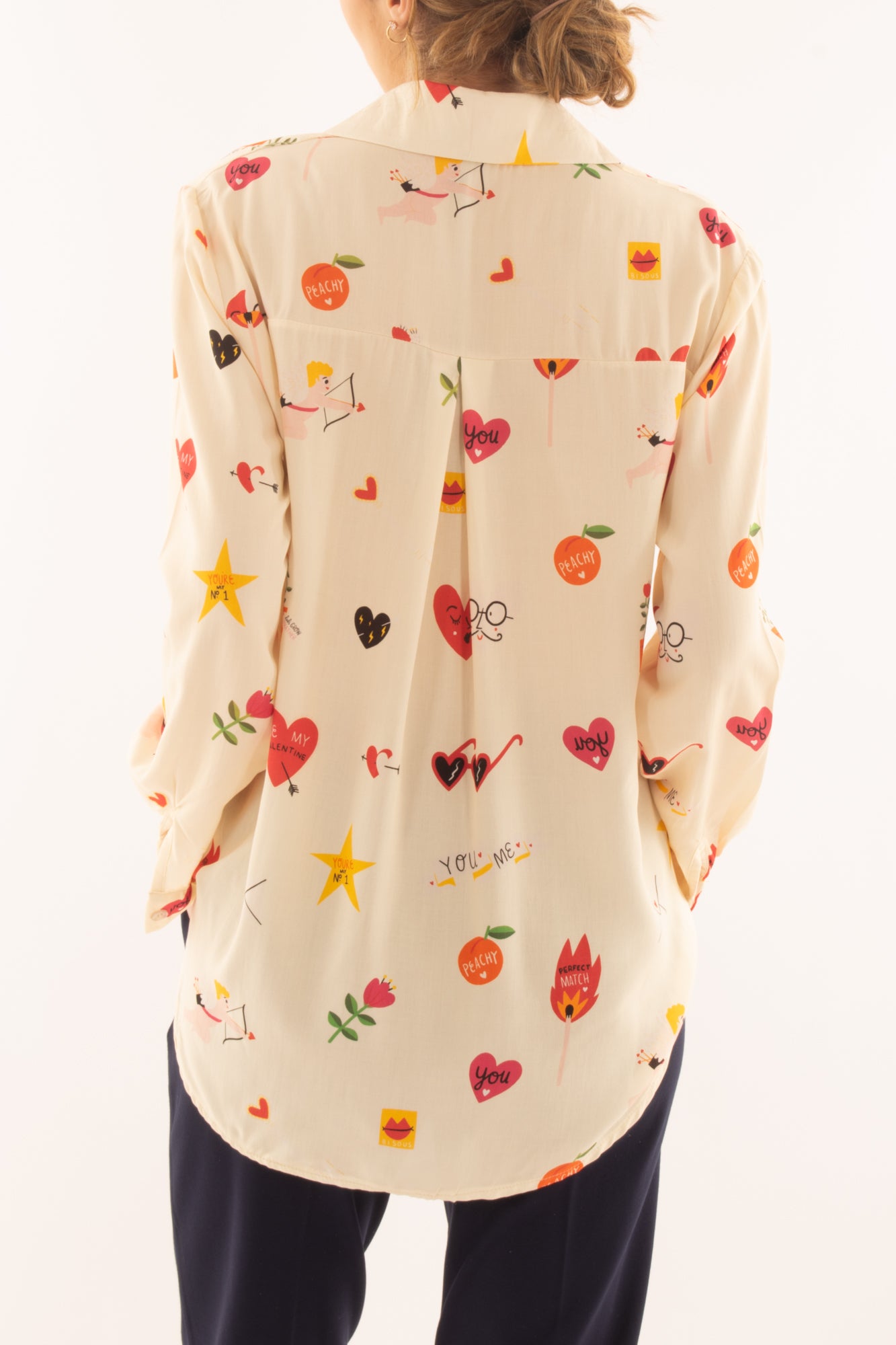 Camicia con cuori in viscosa da Donna Metoo - Crema