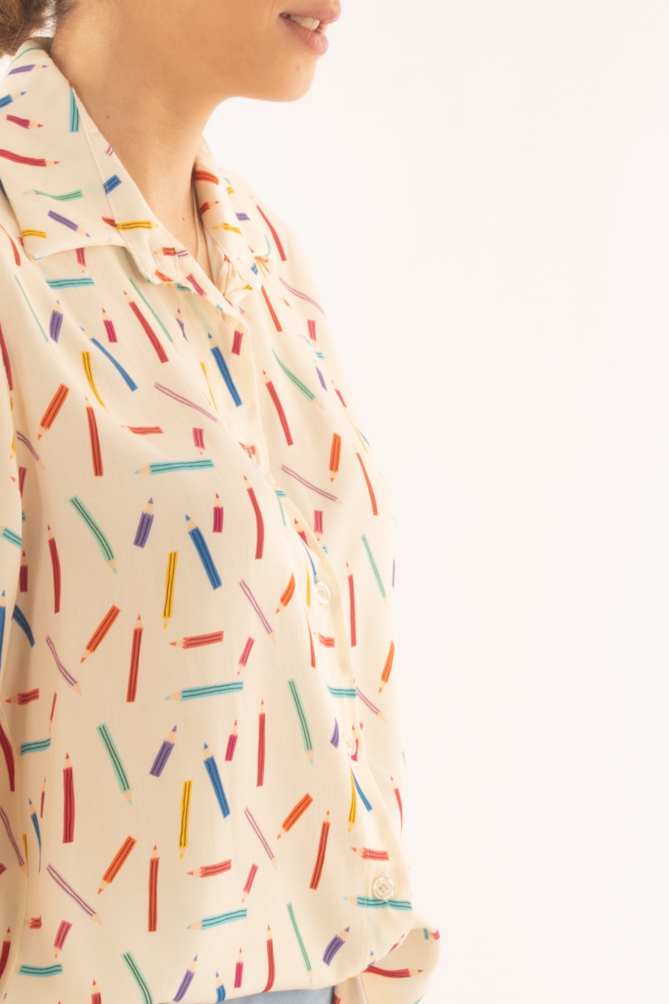 camicia con stampa matite in viscosa da Donna Metoo - Crema