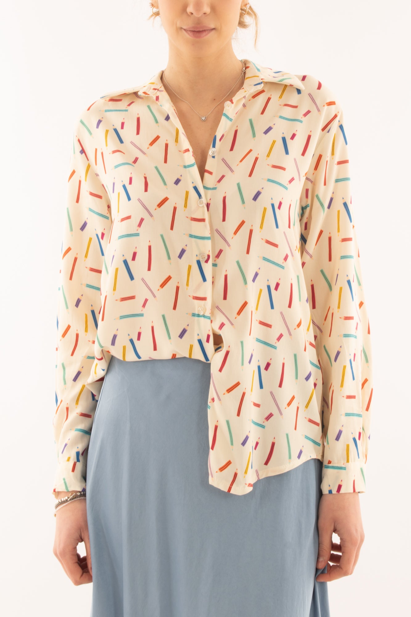 camicia con stampa matite in viscosa da Donna Metoo - Crema