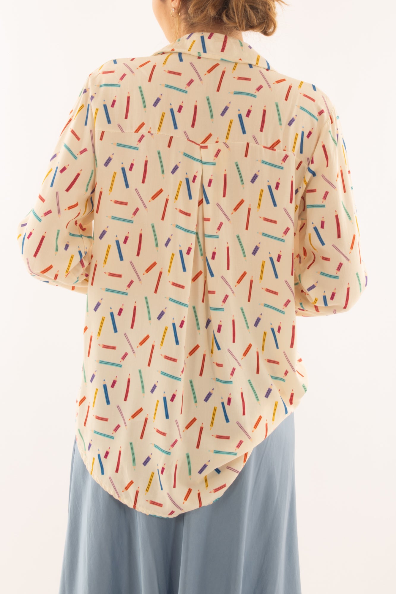 camicia con stampa matite in viscosa da Donna Metoo - Crema