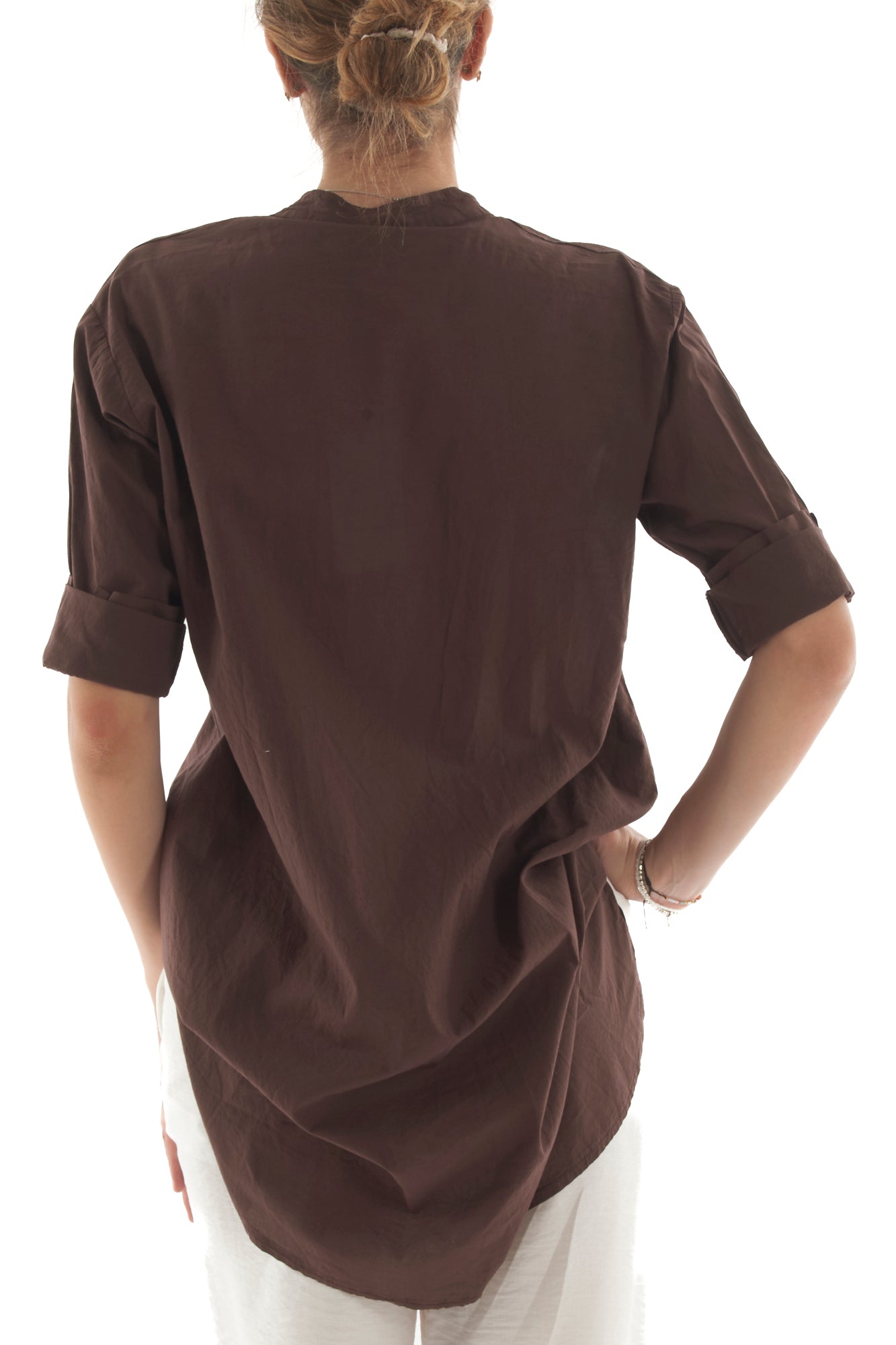 Camicia lunga con voilà da Donna Metoo- Tabacco