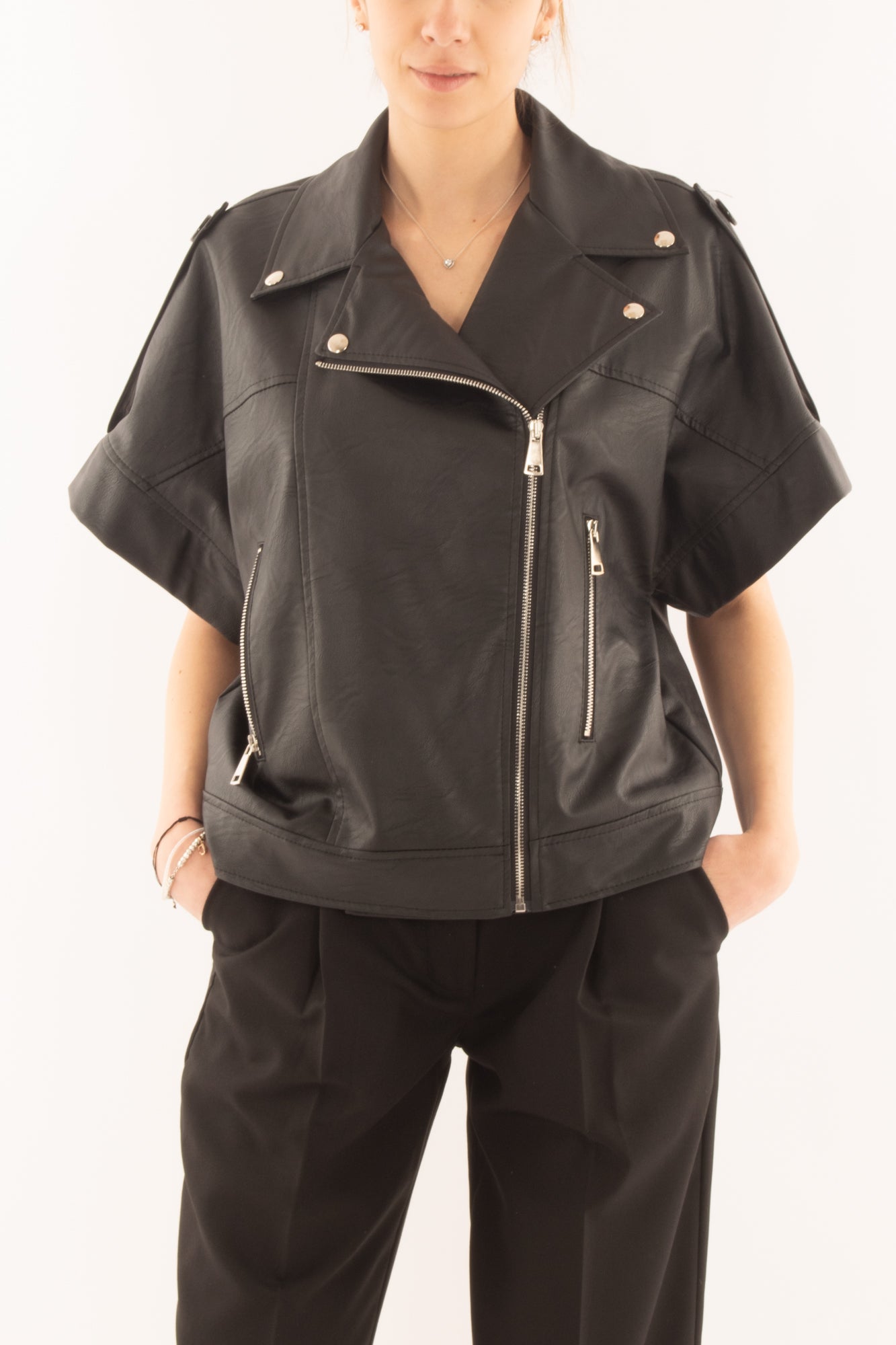 Chiodo eco pelle da Donna Motel - Nero
