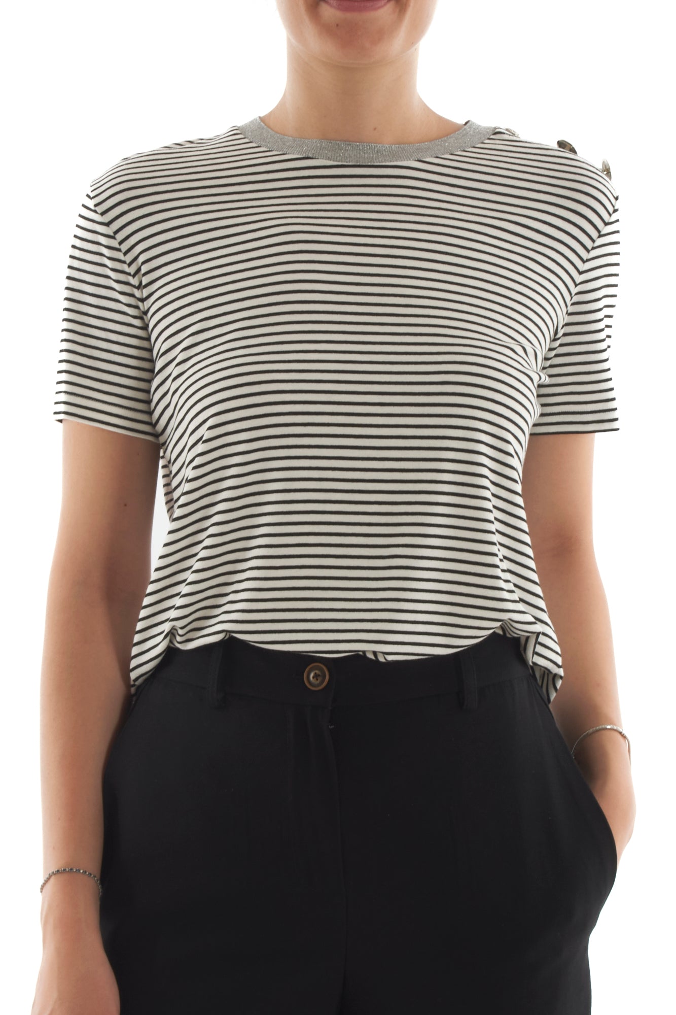 T-shirt rigata con lurex da Donna Motel - Nero