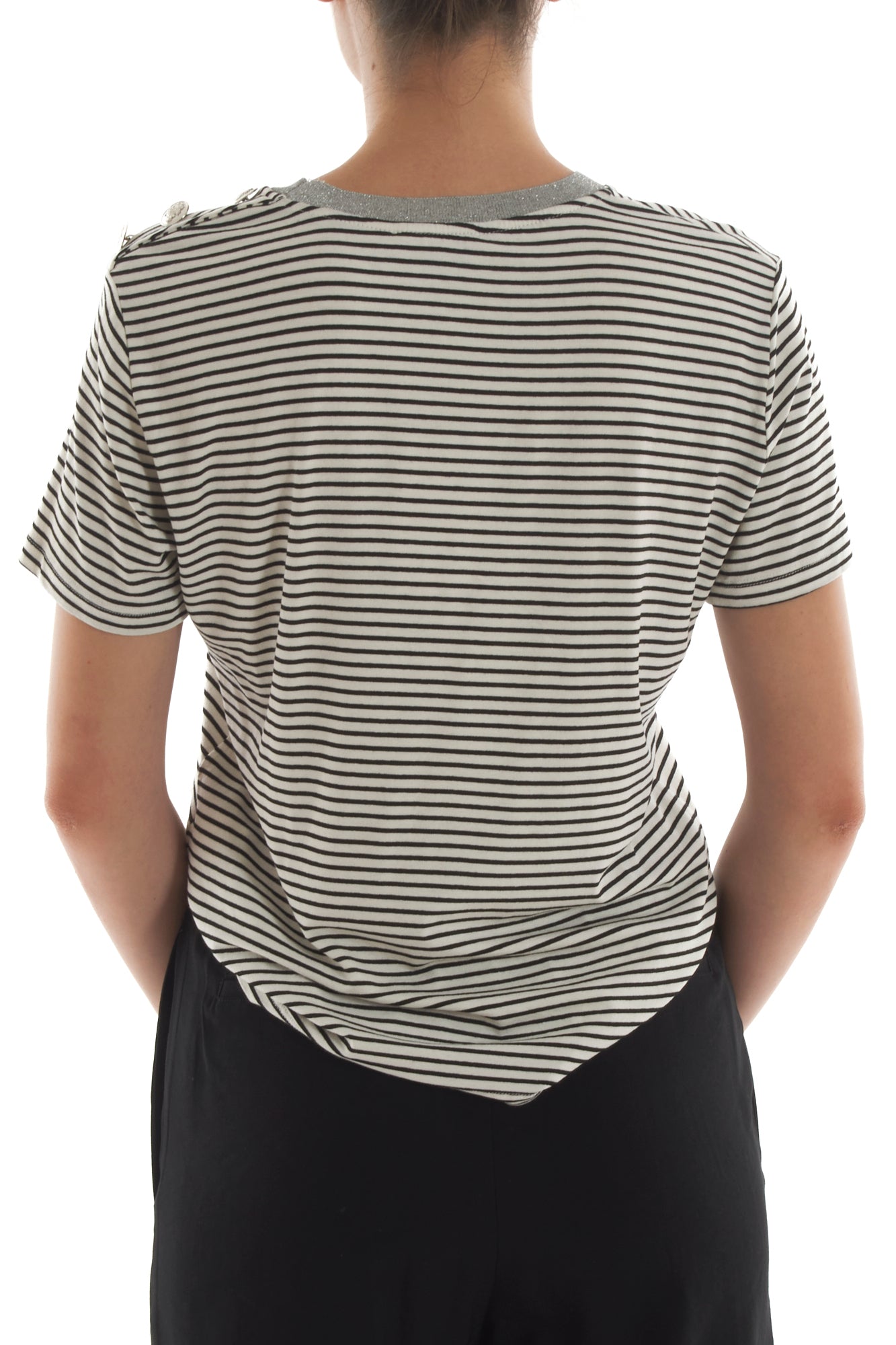 T-shirt rigata con lurex da Donna Motel - Nero