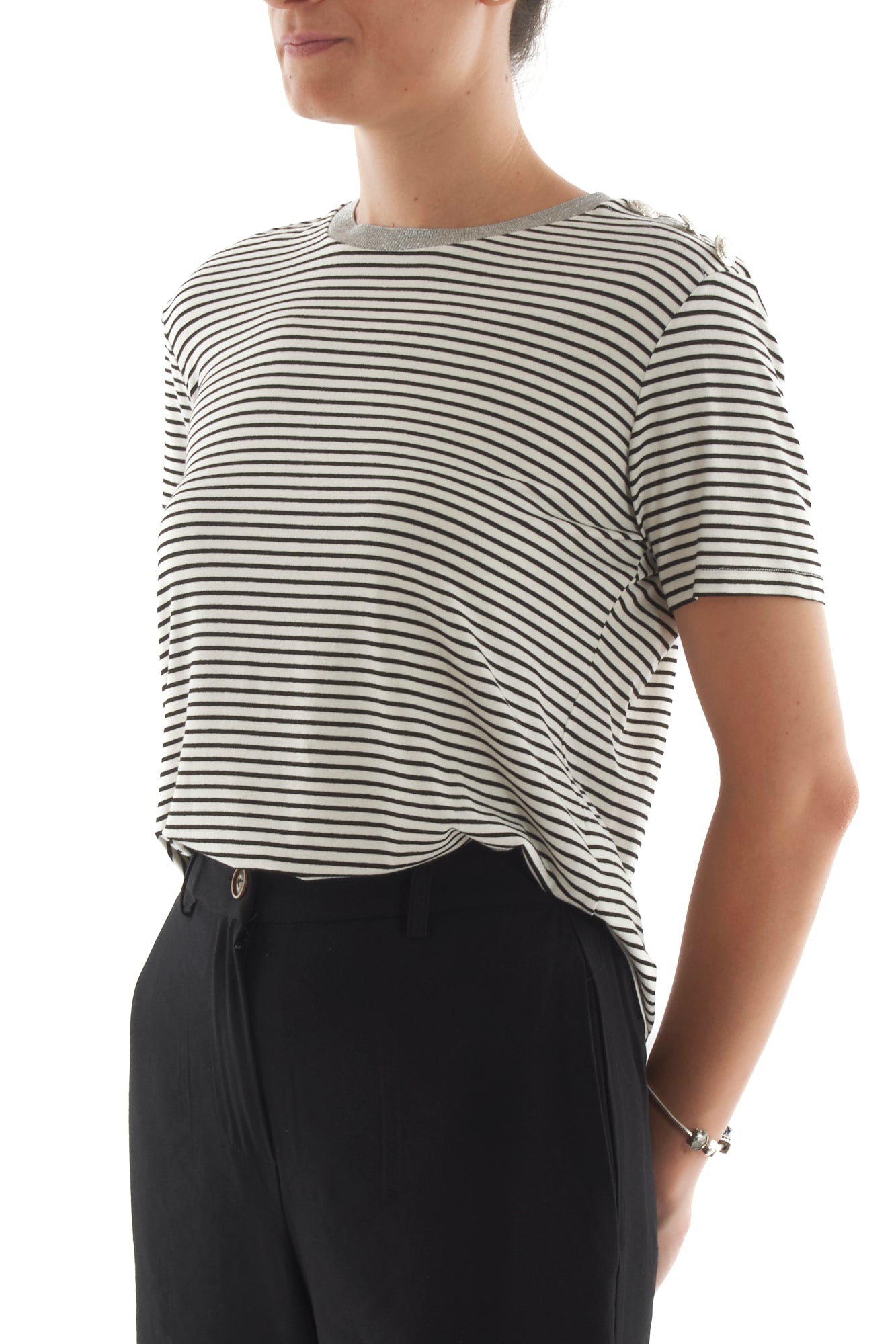 T-shirt rigata con lurex da Donna Motel - Nero