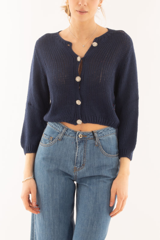 Cardigan con bottoni gioiello da Donna Motel - Blu