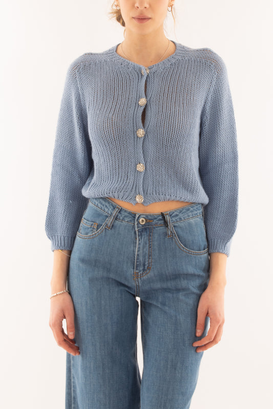 Cardigan con bottoni gioiello da Donna Motel - Celeste