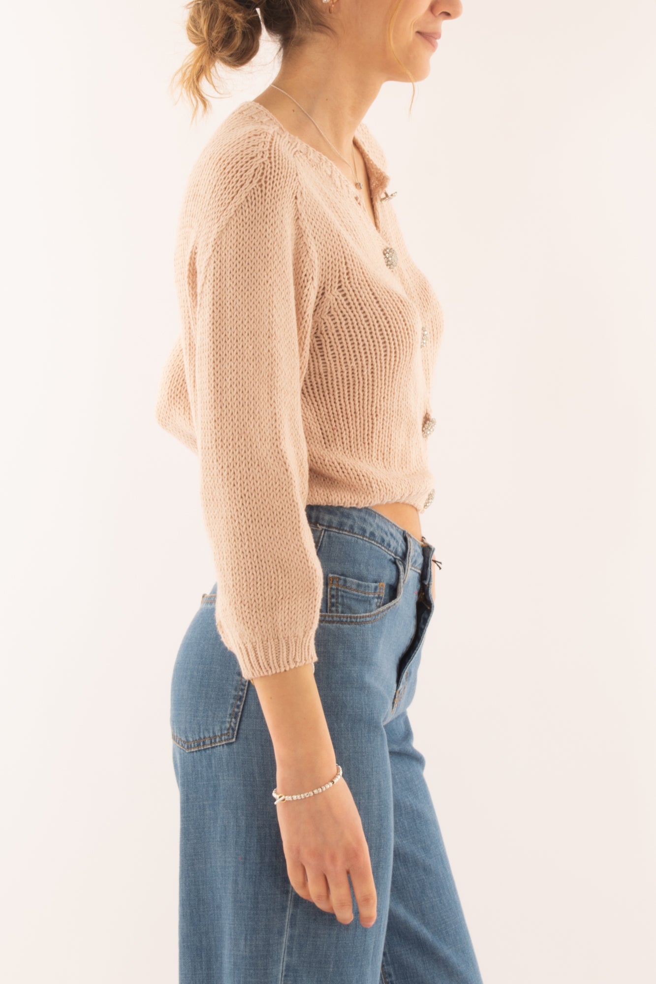 Cardigan con bottoni gioiello da Donna Motel - Rosa