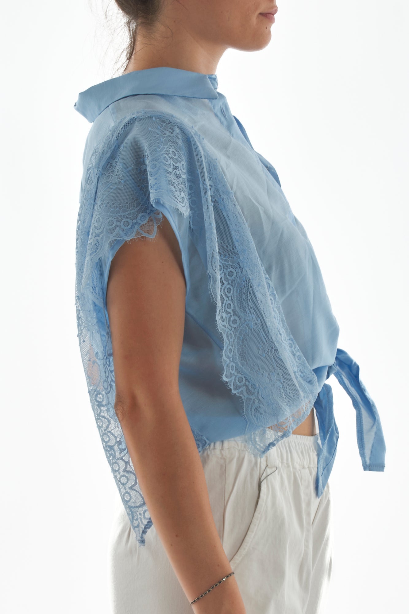 Camicia con pizzo da Donna Motel - Azzurro