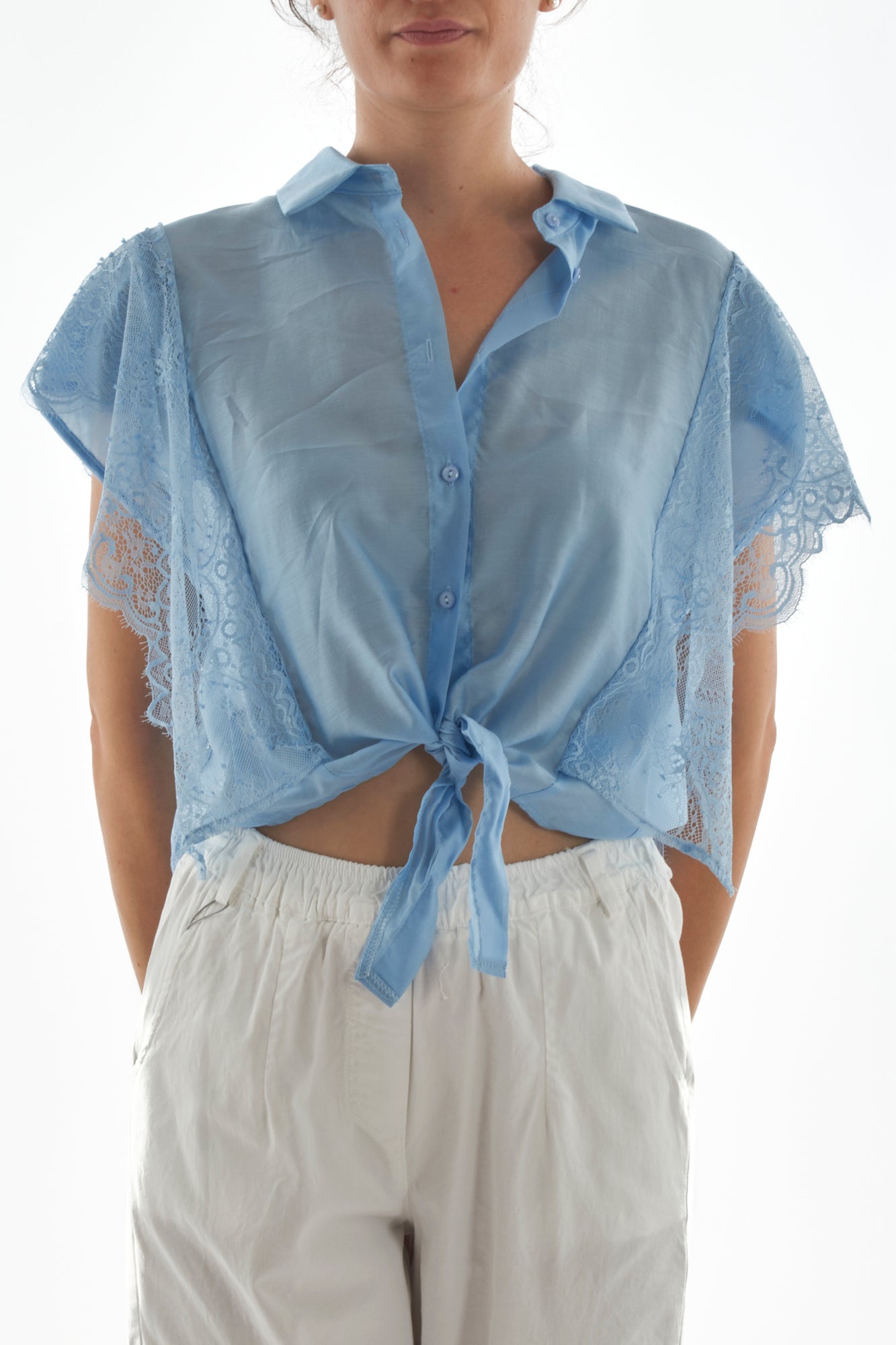 Camicia con pizzo da Donna Motel - Azzurro