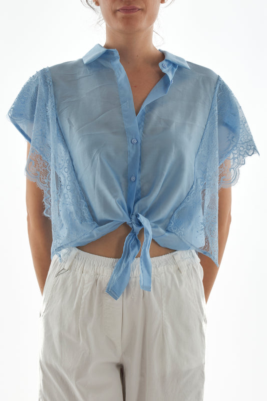 Camicia con pizzo da Donna Motel - Azzurro