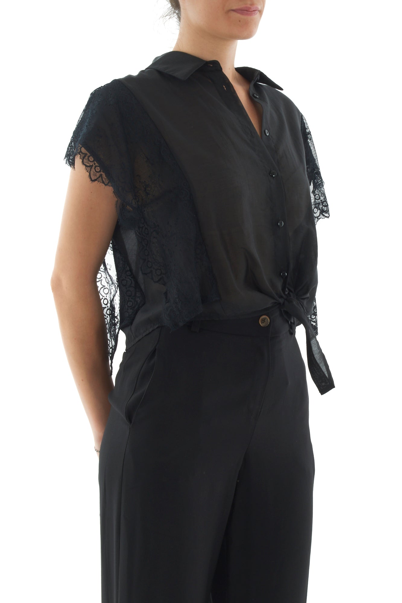 Camicia con pizzo da Donna Motel - nero