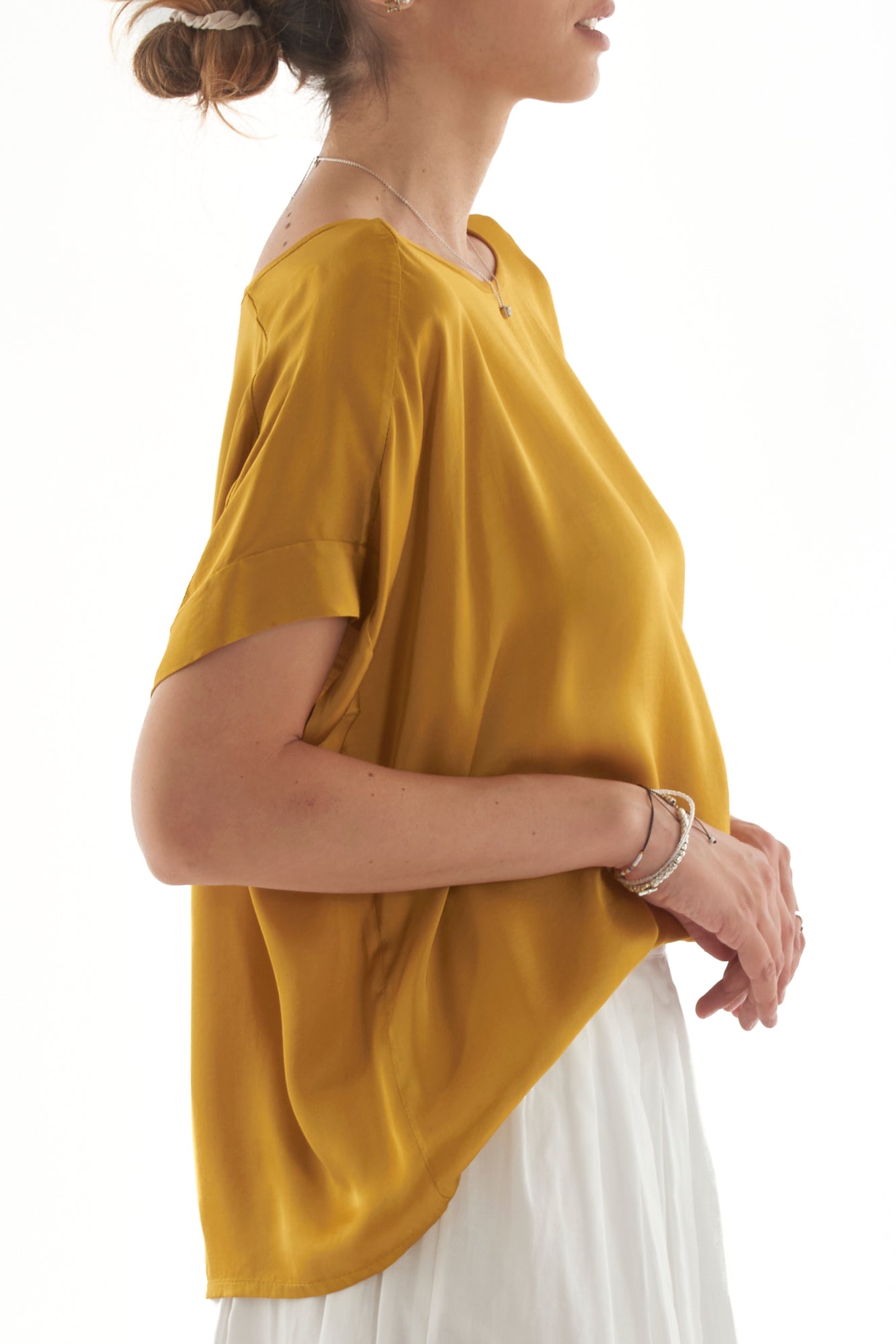 Blusa mezza maica over da Donna Motel - Senape